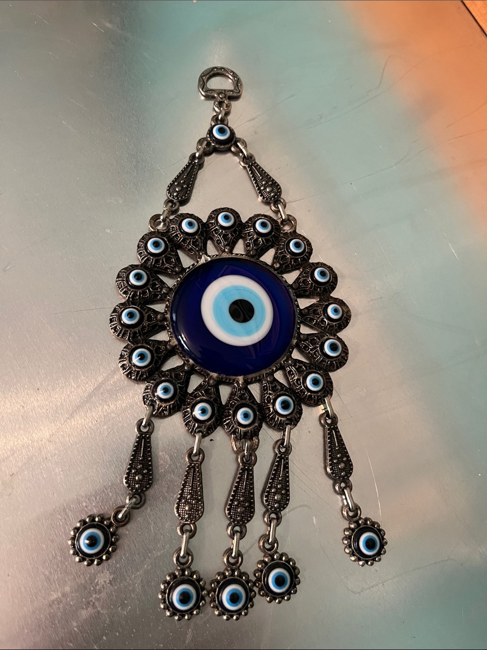 Evil Eye Pendant Charm Necklace in Blue and Silver